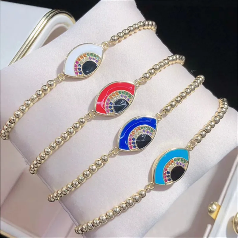 10 шт./лот, смешанные цвета, латунный браслет, Радужный кубический цирконий, капля масла, сглаза, регулируемый браслет, модное ювелирное изделие