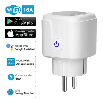 

16A Smart WiFi Plug Adaptor Remote/Voice Control Socket Outlet Power Monitor Timing Function Work with Alexa Google Home Tuya