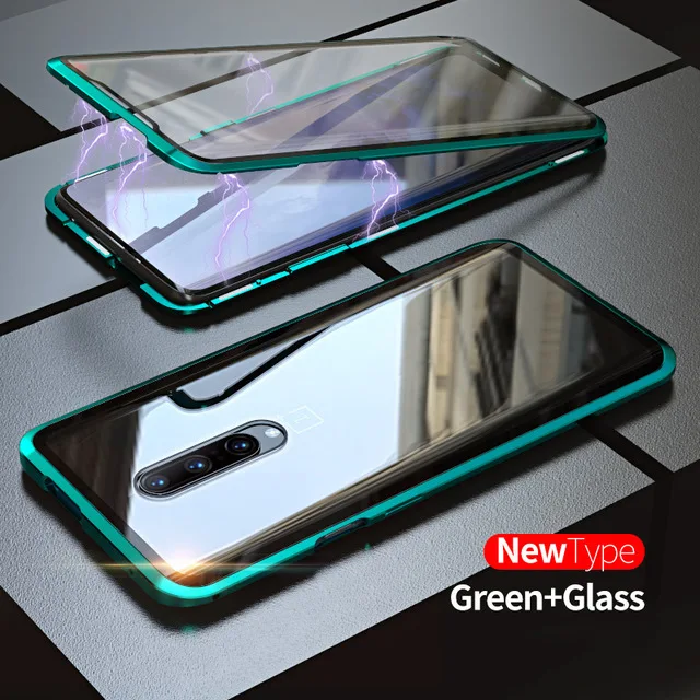 2-й металлический флип-чехол для телефона Oneplus 6 6T магнитное поглощение Передняя Задняя сторона двойное закаленное стекло 360 крышка Oneplus6T One Plus 6T - Цвет: Green Double Glass