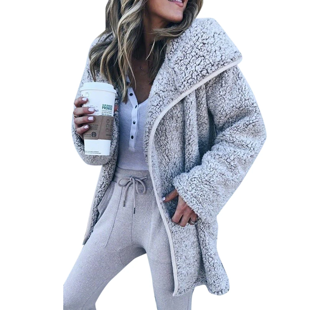 

Faux Fur Cardigan Hooded Fleece Women Fuzzy Outerwear Open Stitch Long Warm Shaggy Teddy Coat Overcoat Winter Casual