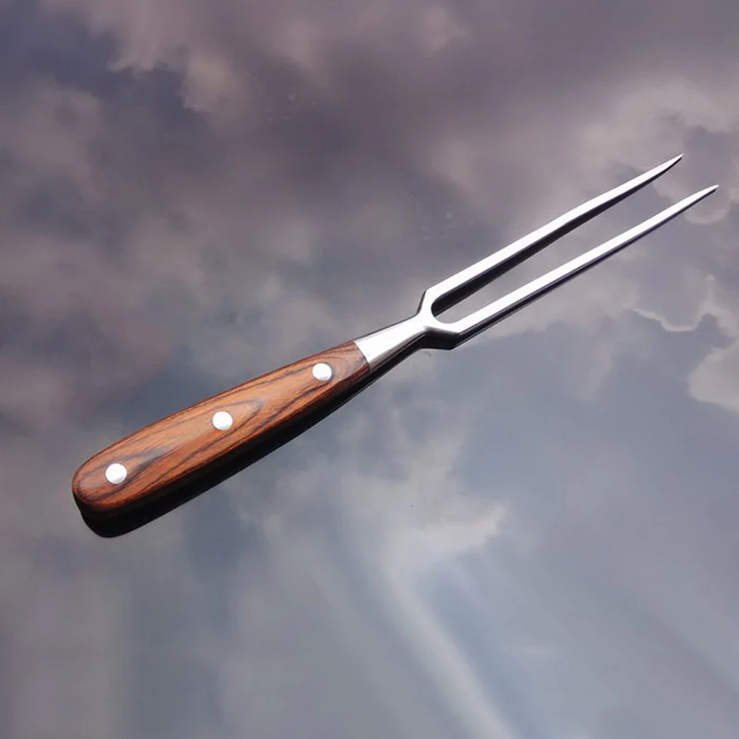 Portable BBQ Fork Cooking Creative Wood Handle Barbecue Fork Carving Meat Barbecue Stainless Steel Grill Tools