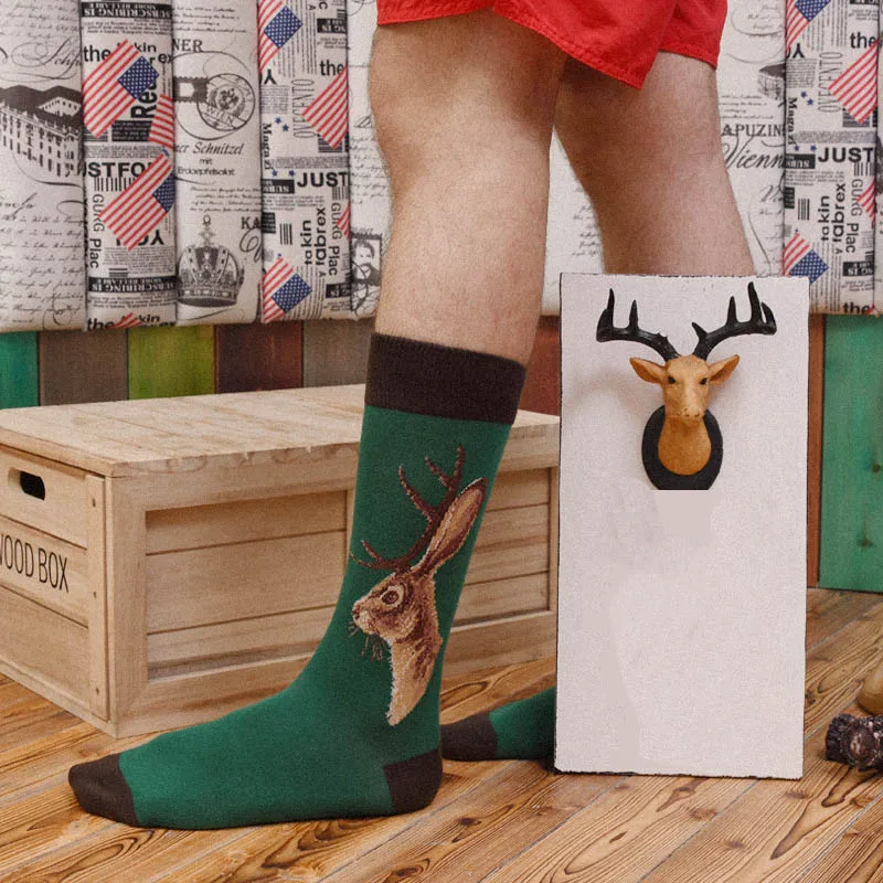 Harajuku hot socks cute fashion men's large size cartoon deer dog cat animal happy funny socks funny man Christmas gift