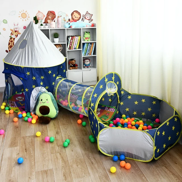 3 in 1 Rocket Tent Portable Children's Tent Toys for Kids Spaceship Playpen for Children Crawling Tunnel Kids Toys Child Games 2