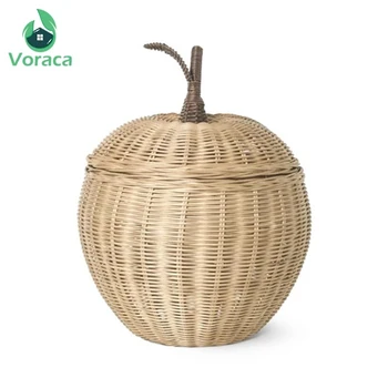 

Willow Rattan Storage Rattan Basket Environmental Protection for Handmade Rattan Children's Apple Shape Storage with Basket Lid