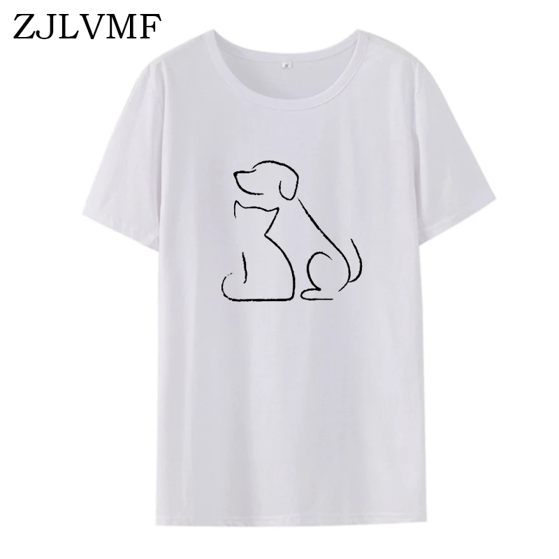 Zjlvmf кошка и собака женская футболка Harajuku мультфильм хлопок милые Графические