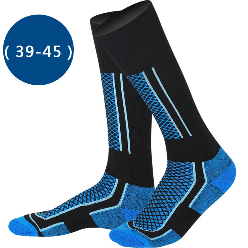 1 пара, женские/мужские зимние лыжные спортивные носки, теплые длинные Лыжные носки для ходьбы, пеших прогулок, спортивные махровые носки, свободный размер - Цвет: male blue