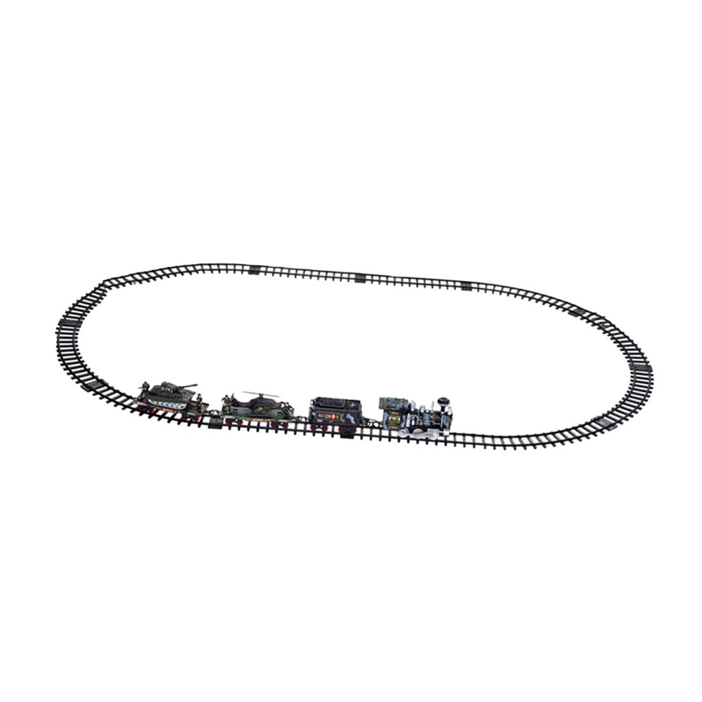 Remote Control Army Train Set - Battery Powered Steam Locomotive Engine Train with Real Smoke, Music & Lights