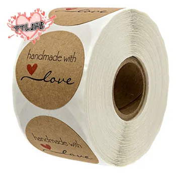 

500PCS Round Labels Handmade Kraft Paper Packaging Sticker for Candy Dragee Bag Gift Box Packing Bag Wedding Thanks Stickers