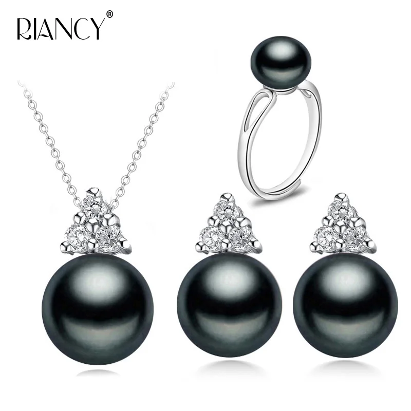

Natural Freshwater Black Pearl Necklace And Earrings Set For Women 925 Silver Pearl Jewelry Birthday Gift