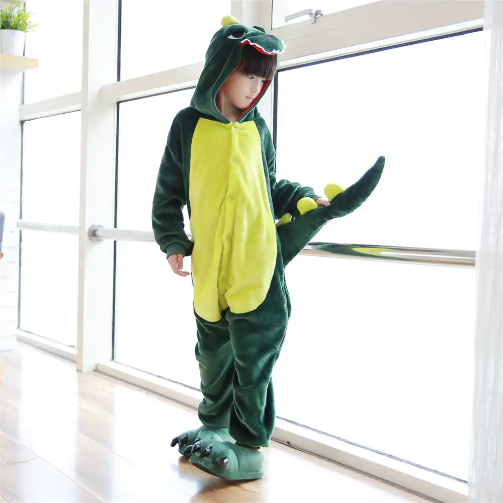 Pijama De Una Pieza De Dinosaurio Verde De Dibujos Animados Para Ninos Y Ninas Ropa De Dormir Calida De Franela Pijamas Familiares Novedad Pelele Entero Aliexpress