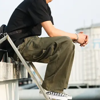 

Men's overalls 2020 spring and summer new loose loose straight wide-leg solid color overalls trousers young men's fashion