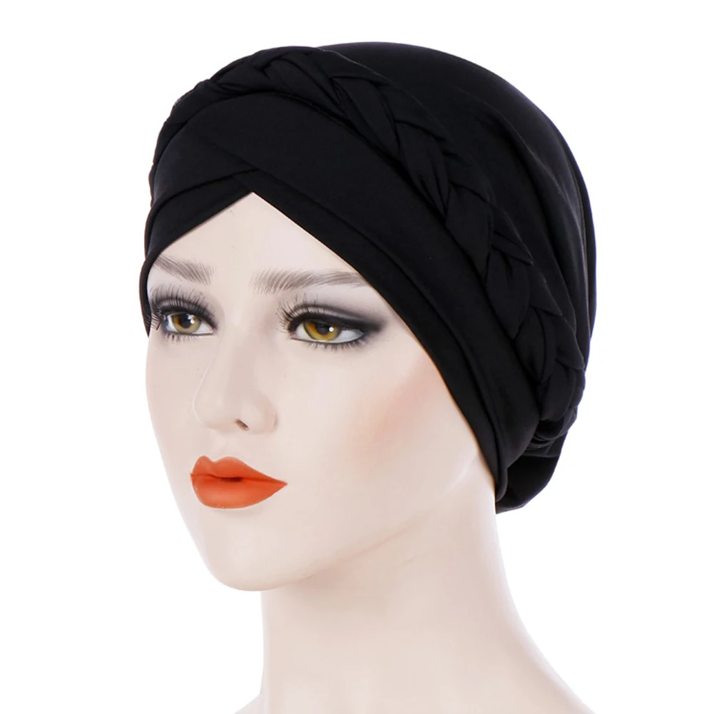 

Women Fashion Cap Cancer Chemo Knot Soft Turban Hat Stretch Wrap Muslim Braid Cover Hair Accessories Casual Scarf