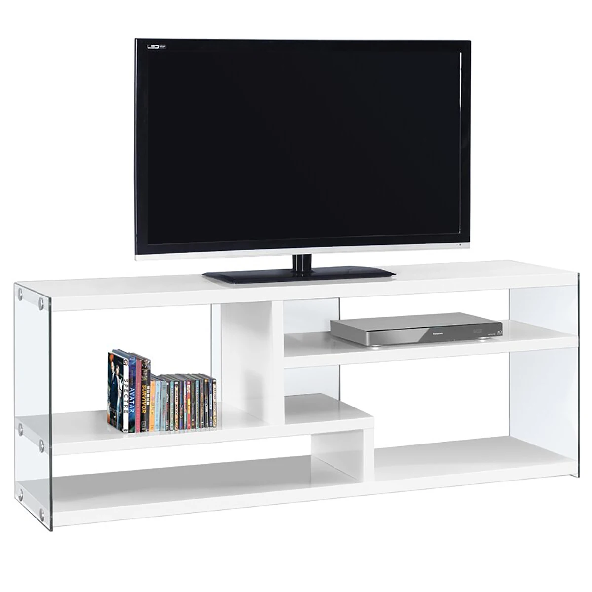 

130*35*45cm Irregular TV Unit Modern TV Stand Living Room Furniture Storage Cabinet Organizer with Transparent Open Layer