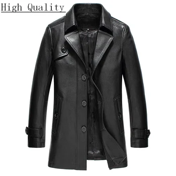 

Genuine Cow Leather Jacket Men Autumn Cowhide Leather Coats Men Long Windbreaker Moto Chaqueta T-17-2355 KJ1615
