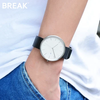 

BREAK 2019 Men Unisex Stainless Steel Genuine Leather Strap minimalist fashion casual business dress quartz watches for women