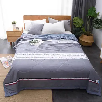 

2020 Washed Cotton Air-conditioning Quilt Summer Soft Breathable Blanket Thin Stripe Plaid Comforter Bed Cover