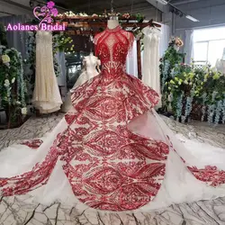 Платья принцессы с высоким воротником для девочек на свадьбу, с кисточками и кристаллами, Детские вечерние платья, Красные кружевные