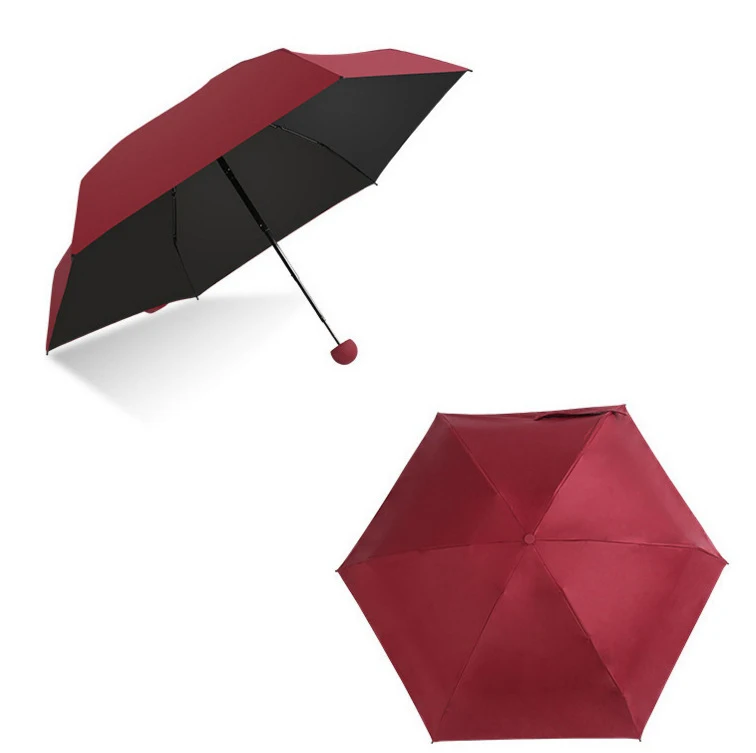 Red Мини-капсула зонтик пятискладной солнцезащитный анти-УФ UPF50+ Зонт parapluie складной женский Карманный Зонт для женщин - Цвет: Red