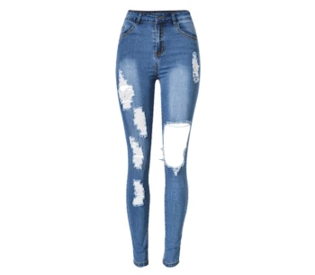 

Plus Size Distressed Ripped Jeans For Women High Waist Elastic Skinny Jeans Woman Knee Hole Push Up Jeans Denim Pencil Pants