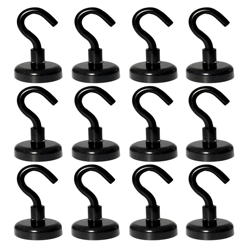 

WSFS Hot 26 Lbs Magnetic Hooks(12 Pack)Strong Neodymium Magnets Hook D20 Heavy Duty Magnets