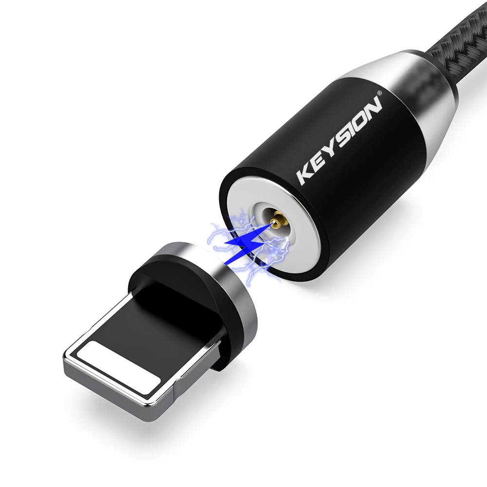 KEYSION светодиодный магнитный usb-кабель, кабель для быстрой зарядки типа C, Магнитный зарядный кабель Micro USB для зарядки и передачи данных, кабель USB для мобильного телефона - Цвет: For IOS Black