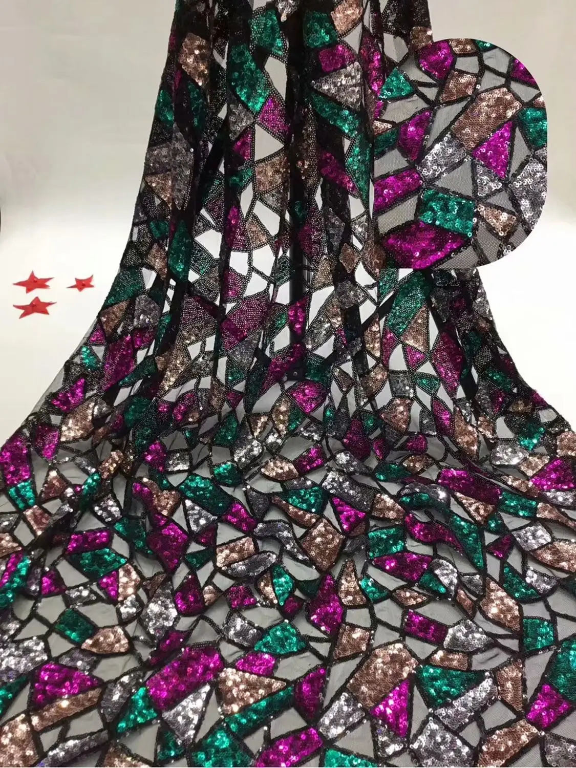 Excellent design multi-color French sequins embroidery network lace fabric high quality African gauze FFR-818 | Дом и сад