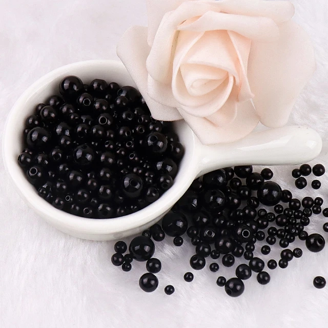 150-200Pcs Colorful ABS Imitation Pearls Mix 3-8mm Round Beads With Holes DIY Bracelet Charms Necklace Beads For Jewelry Making 2118 Black Color