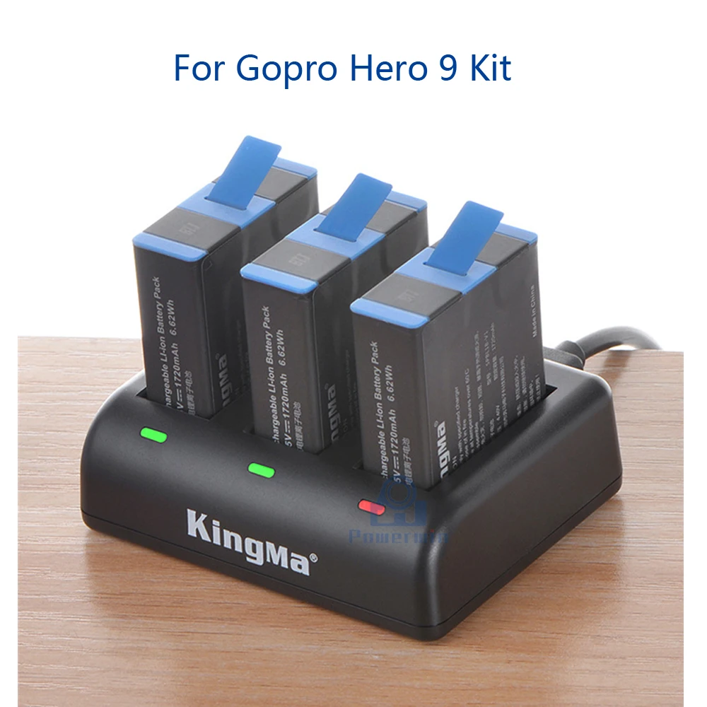 Kingma 3 шт. для экшн-Камеры Gopro Hero 9 аккумулятор 4 в 1720 мАч ЖК-дисплей двойное зарядное