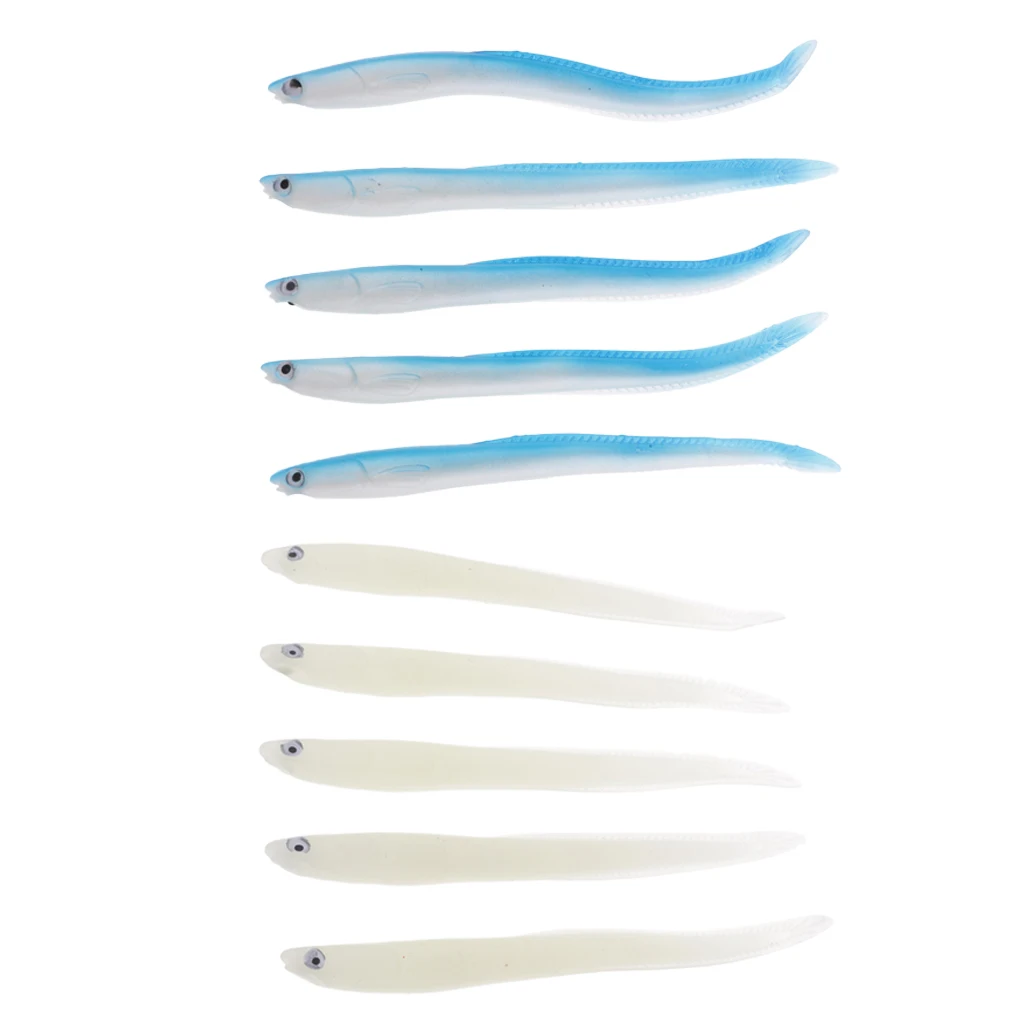 10Pcs Artificial 3D Eye Luminous Fishing Lures Jig Head Night Glow Soft Baits Swimbait 2 Color