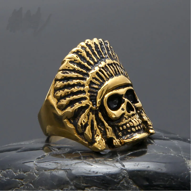 

Funmode Hip Hop Unique Design Face Skeleton Stainless Steel Rings for Men Gold Color Finger Ring anillos mujer Wholesale FR107
