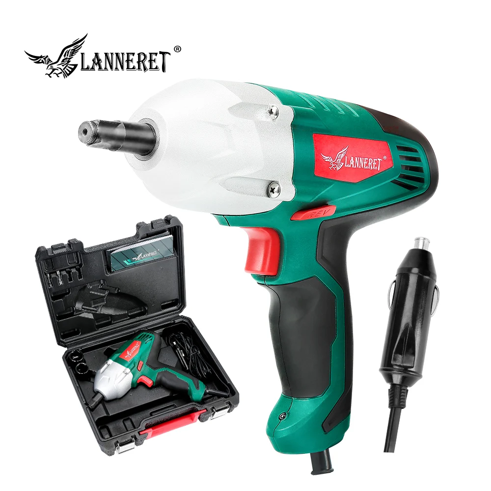

LANNERET 80W Electric Wrench 12v Impact Wrench 300N.m Electric Tire Repair Tool 2pc Double Sleeve / Cigarette Lighter