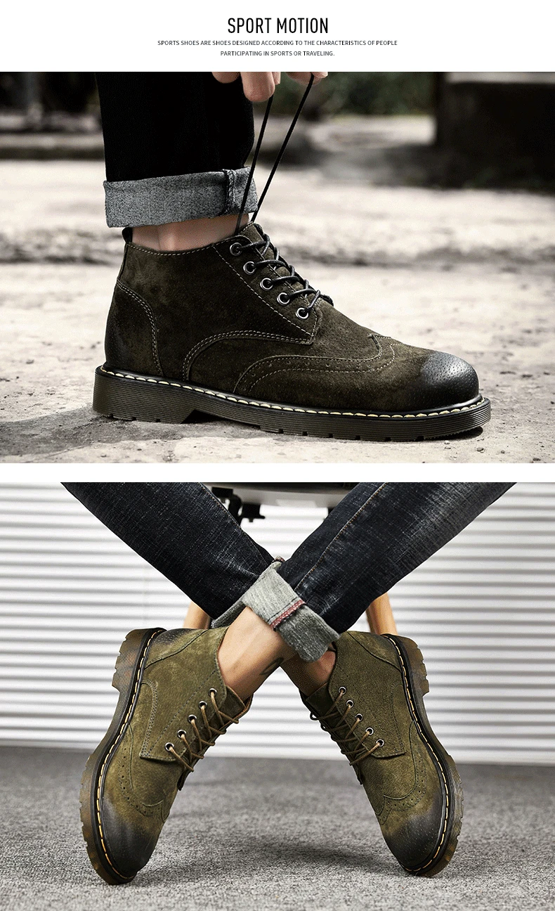Warm Fur Plush Men Boots High Quality Split Leather Ankle Snow Boots Fashion Winter Waterproof Lace-Up Large Size 38-46
