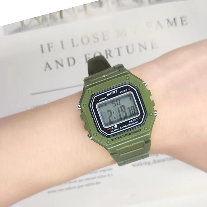 Fashion Men Digital Wristwatches Sport Army Green Mens Watches Luxury Led Electronic Clock Waterproof Square Dial Reloj Hombre