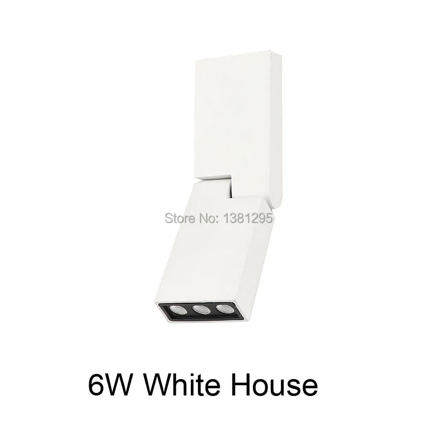 6W White house 1 шт. светодиодный светильник для поверхностного монтажа 6 Вт 12 Вт черный белый вращающийся 3000 К 4000 к 6000 К Домашний Светильник ing Регулируемый потолочный точечный светильник - Цвет корпуса: 6W White house