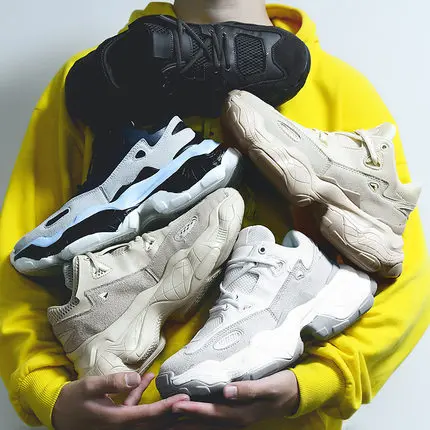 

2019 New Genuine Suede Leather Sneakers Men Women Plus Size 35-47 Designer Chunky Shoes Breathable Platform Casual Shoes