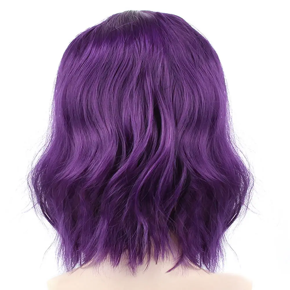 Pageup Short Natural Wave Synthetic Wig For Black Women Purple Wigs with Bangs Heat Resistant Fiber Hair Wigs - Цвет: Dark Purple