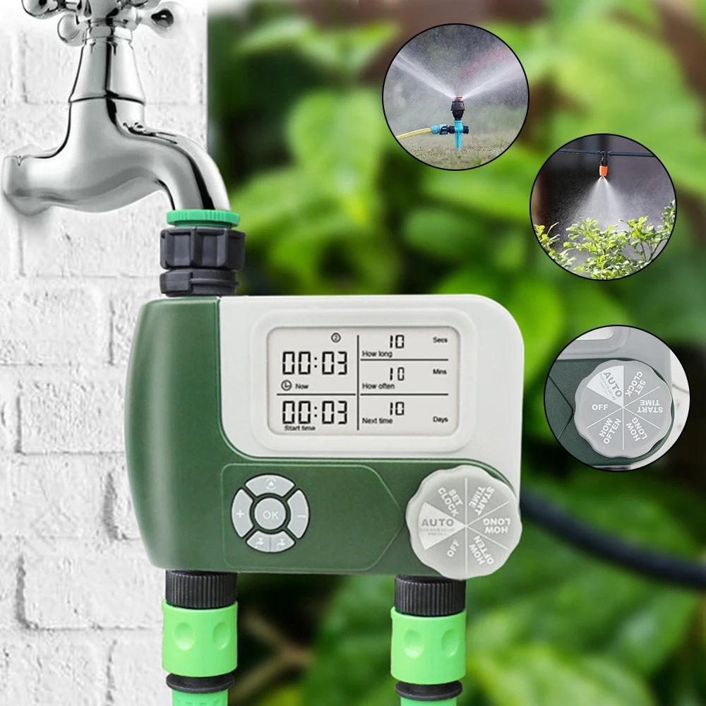 

Irrigation Controller Automatic with 2 Outlet Digital Hose ​Faucet Timer Battery Operated Garden Water Timers Programmable