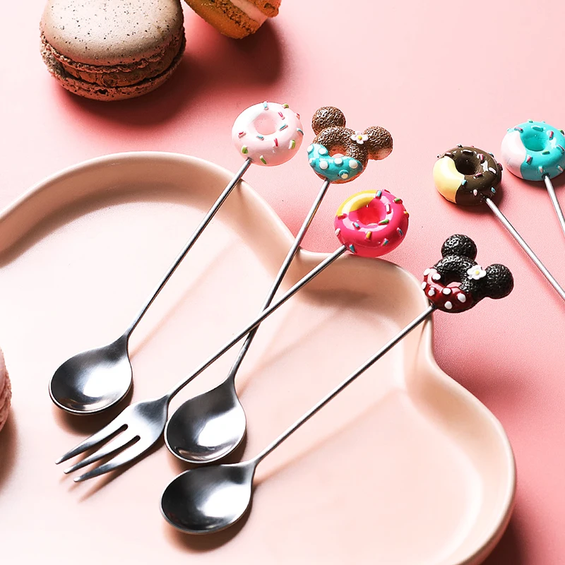 

Candy Color Creative Cartoon Spoon and Fork Stainless Steel With Long Handle For Coffee/Tea/Cake/Snack Kitchen Tableware Kid