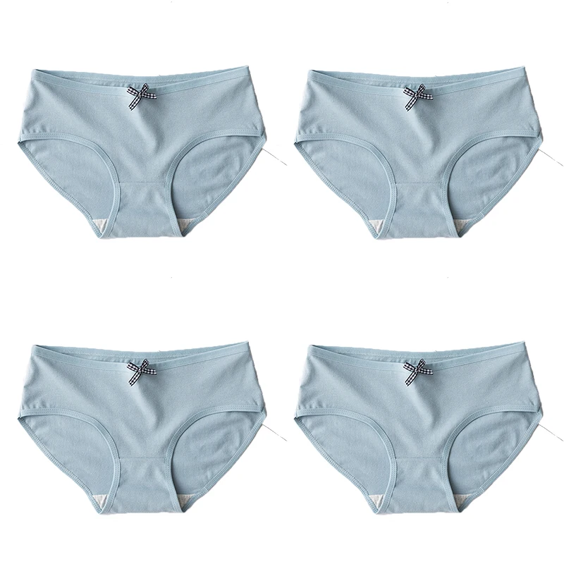 NK75-4BL 4pcs/lot Women Cotton Sexy Panties Underwear Ladies Solid briefs Bow Cute Soft panty Lingeries elastic breathable Underpants - Цвет: NK75-4BL