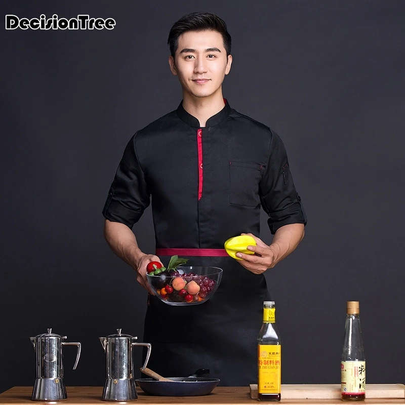 Черный белый мужские пекарни Кухня Повара куртки с длинным рукавом ...