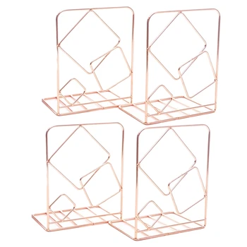 

4Pcs Decorative Iron Wire Metal Bookends Art Book Stand for Shelf Geometric Design Book End