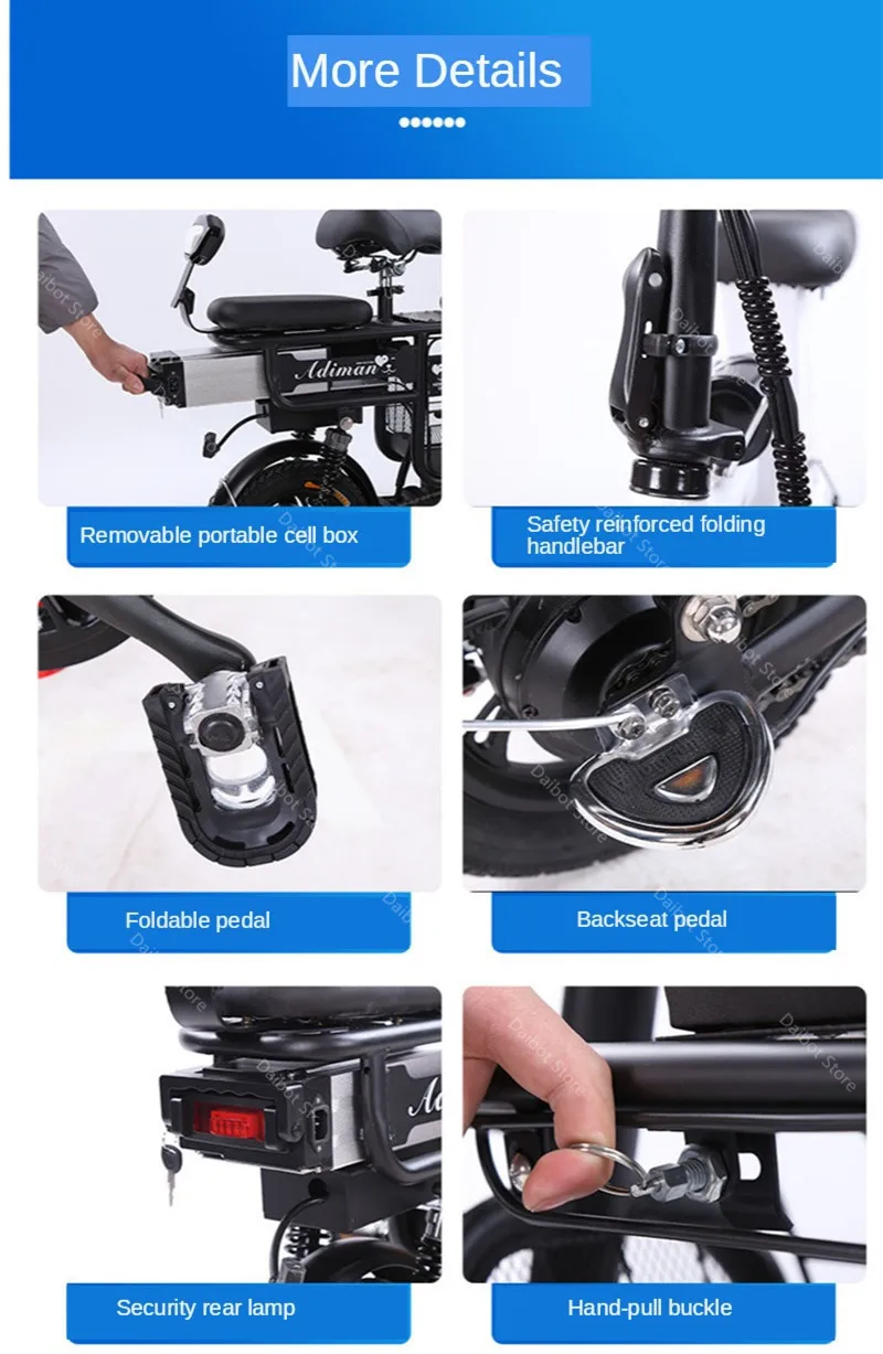 Daibot Electric Bike Bicycle Parent-child Two Wheels Electric Bicycles 48V 80KM Smart Portable Electric Scooter With Three Seats  (8)