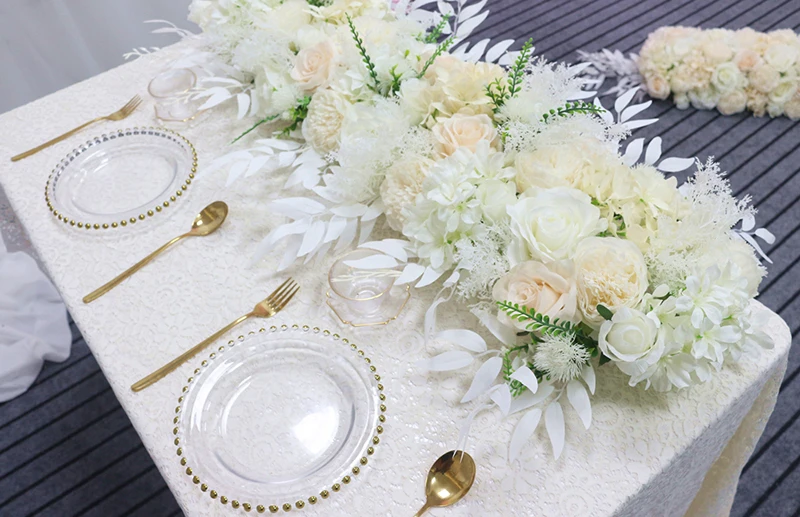 JAROWN Artificial Rose Peony Eucalyptus White Silk Flower Row Wedding Party Home Decor Table Centerpiece Flower Corner Flowers (10)
