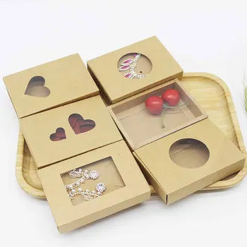 

Newest candy wedding faovrs kraft paper gifts box retangular round heart pvc window jewelry necklace earring dispaly box