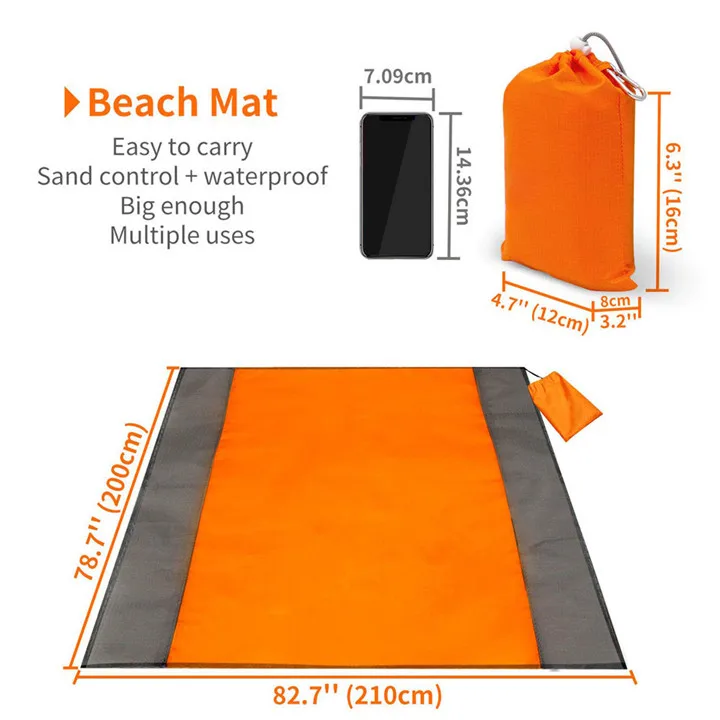 Orange Gray 3 Пляжное одеяло, пляжный коврик, одеяло для пикника, большой, без песка, компактный, для 7 человек, водонепроницаемый и быстросохнущий пляжный коврик Mady - Цвет: Orange Gray 3