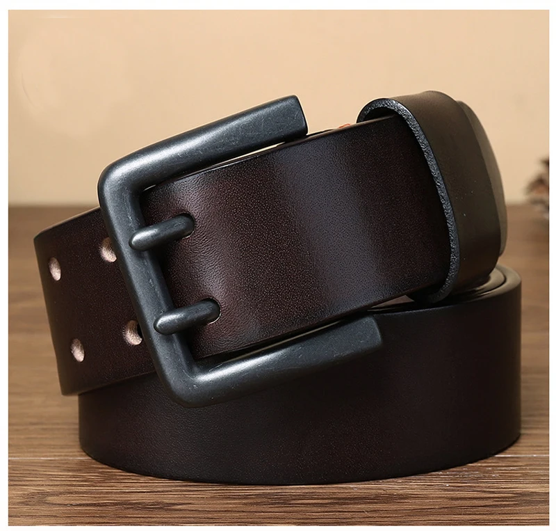 4.3cm Widen Thicken  Male Cowskin Genuine Leather Belt Vintage Jeans Belt Strap Double Pin Buckle Designer Belts For Men