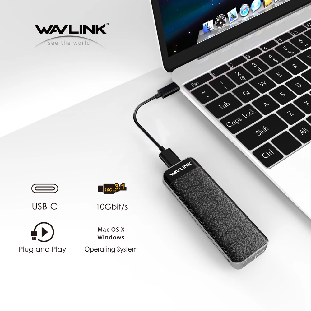 Wavlink USB-C M.2 NVMe корпус до 10 Гбит/с USB 3,1 Gen 2 SSD чехол m-ключ NVMe разъем Тип-C для 2230/2242/2260/2280 мм SSD жесткий диск