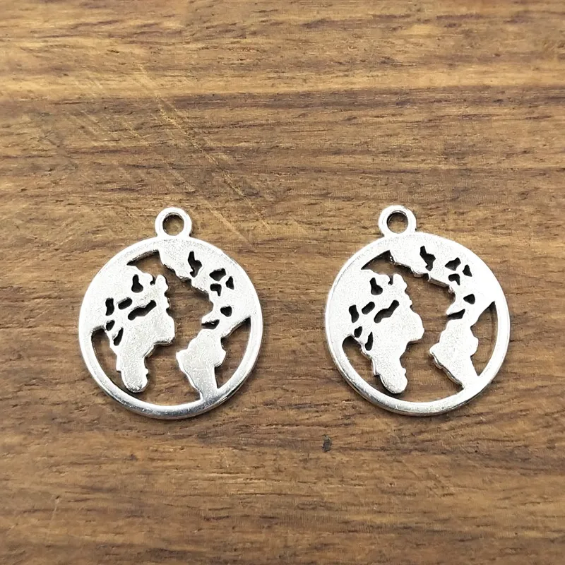 

10 pcs Charms world map earth 18mm Tibetan Silver Plated Pendants Antique Jewelry Making DIY Handmade Craft