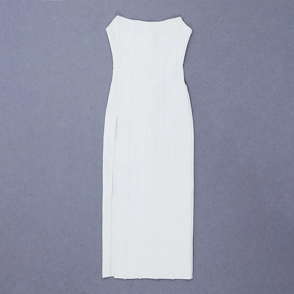 Летнее Новое модное белое миди Бандажное платье сексуальное без бретелек с высоким разрезом облегающее вечернее платье вечерние подиумные платья