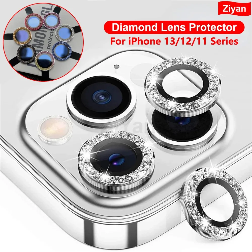 Glitter Diamond Camera Lens Protector Voor iPhone 14 13 12 11 Pro Max Mini Camera Metalen Ring Glas Voor iPhone 14 Beschermende Cap_voghion.com